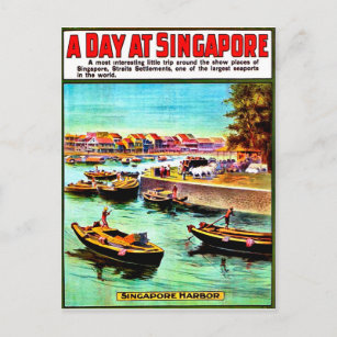 Carte Postale Bateaux à voile au port de Singapour, voyage vinta