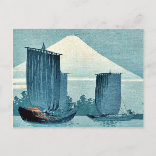 Carte Postale Bateaux à voile et Mont Fuji par Uehara, Konen Uki