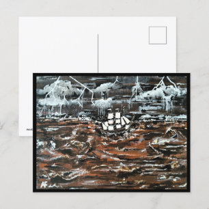 Carte Postale Bateaux dans une peinture de tempête par Alfred Fo
