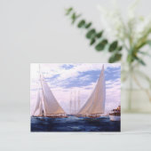 Carte Postale Bateaux de course et trois maîtres à l'ancre (Debout devant)