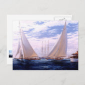 Carte Postale Bateaux de course et trois maîtres à l'ancre (Devant / Derrière)