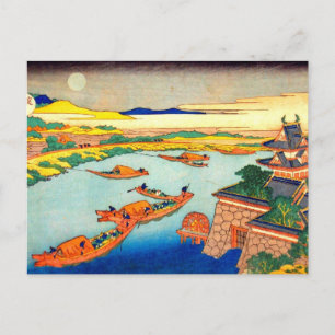 Carte Postale Bateaux et lune Katsushika Hokusai