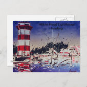 Carte Postale Bateaux phare aquarelle colorés peints (Devant / Derrière)