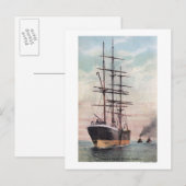 Carte Postale Bateaux remorqueurs remorquant un navire en mer (Devant / Derrière)