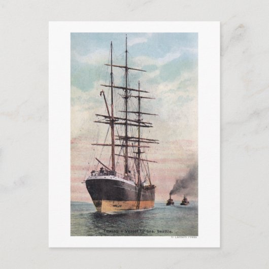 Carte Postale Bateaux remorqueurs remorquant un navire en mer (Devant)