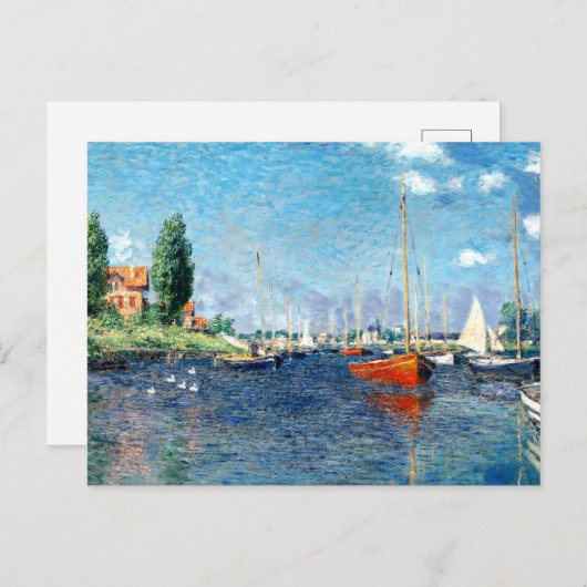Carte Postale Bateaux rouges, Argenteuil, par Claude Monet, (Devant / Derrière)