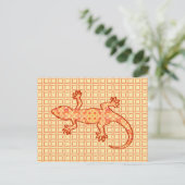 Carte Postale Batik tribal Gecko - corail et orange clair (Debout devant)
