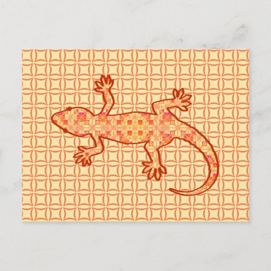 Carte Postale Batik tribal Gecko - corail et orange clair (Devant)