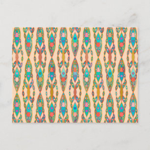 Carte Postale Batik Tribal - Rose Pêche et Turquoise