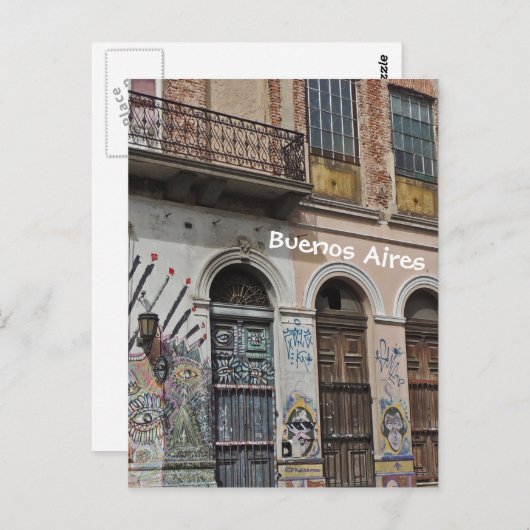 Carte Postale Bâtiment ancien avec Balcon Graffiti & Portes (Devant / Derrière)