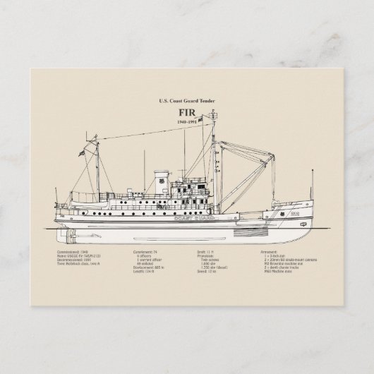 Carte Postale Bâtiment de soutien USCG Fir wlm-212 - SBD (Devant)