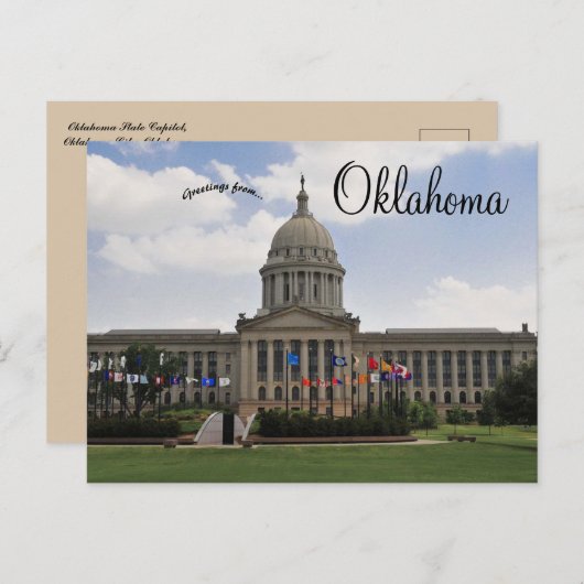 Carte Postale Bâtiment du Capitole de l'État de l'Oklahoma (Devant / Derrière)