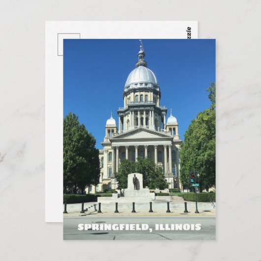 Carte Postale Bâtiment du Capitole de l'État de Springfield, Ill (Devant / Derrière)
