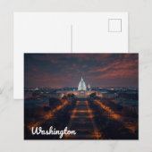 Carte Postale Bâtiment du Capitole de Washington DC la nuit (Devant / Derrière)