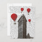 Carte Postale Bâtiment en fer plat et ballons rouges à air chaud (Devant / Derrière)