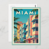 Carte Postale Bâtiments de Miami animés avec palmiers (Devant / Derrière)