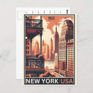 Carte Postale Bâtiments de New York Vue Vintage sur le balcon