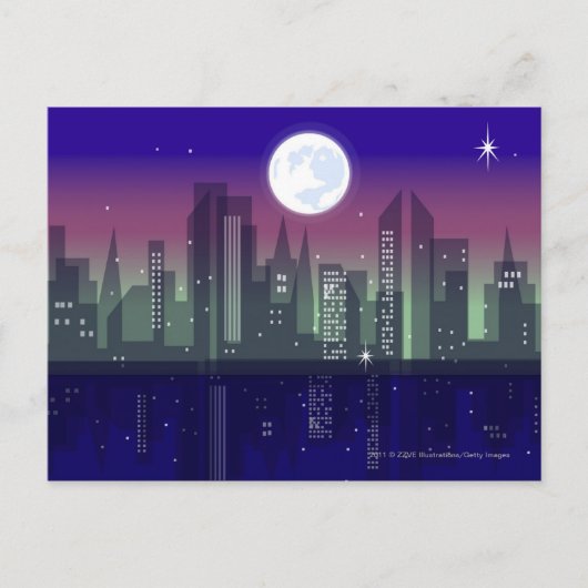 Carte Postale Bâtiments illuminés la nuit (Devant)