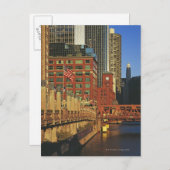 Carte Postale Bâtiments le long de la rivière Chicago du centre, (Devant / Derrière)