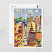 Carte Postale bâtiments San Francisco, centre de la rue, tramway (Devant / Derrière)