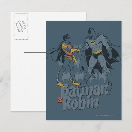 Carte Postale Batman Et Robin Distressed Graphisme (Devant / Derrière)