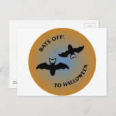 Carte Postale Bats d'Halloween bleu orange (Devant / Derrière)