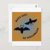 Carte Postale Bats d'Halloween bleu orange (Devant / Derrière)