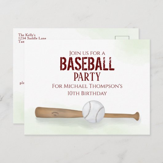 Carte Postale Batte de baseball aquarelle moderne simple pour an (Devant / Derrière)