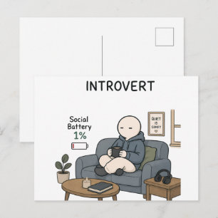 Carte Postale Batterie sociale d'introverti 1% Mème drôle d'intr