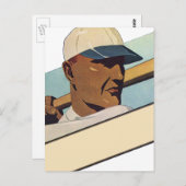 Carte Postale Batteur De Baseball vintage, Art Stylisé (Devant / Derrière)