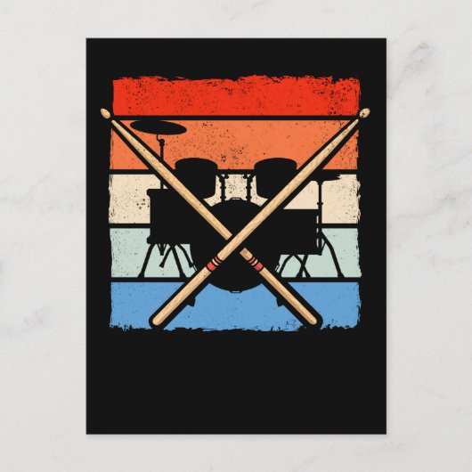 Carte Postale Batteur Rétro Baguettes de Batterie Amateur de Mus (Devant)