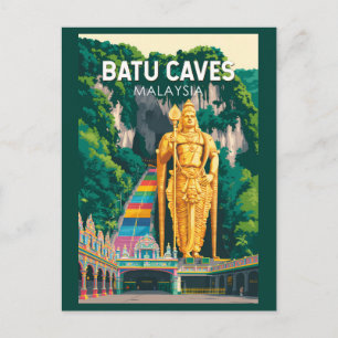 Carte Postale Batu Caves Malaisie Illustration Art de Voyage Rét