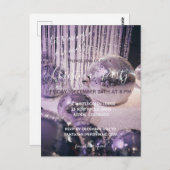 Carte Postale Baubles d'argent et violet fête de Noël Invitati (Devant / Derrière)