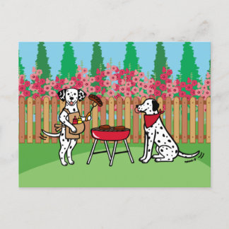 Carte Postale BBQ Party Dalmatiens Hollyhock Fleurs Cartoon Pos