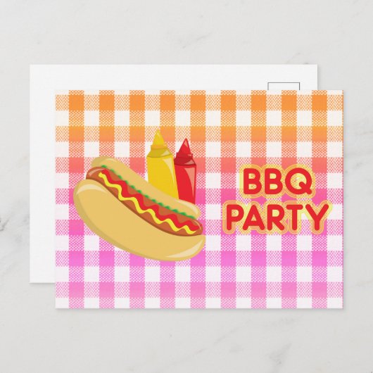Carte Postale BBQ Party En vichy nappes Hot Chien Condiments (Devant / Derrière)