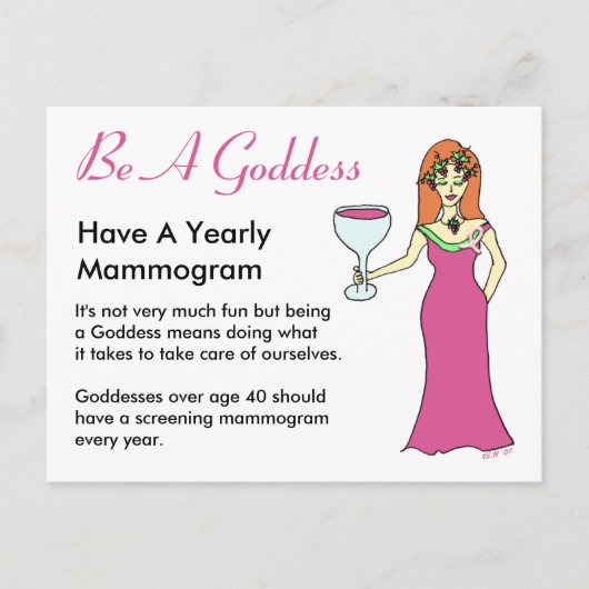 Carte Postale Be A Goddess, Have A Mammogram Wine Goddess BCA (Devant)