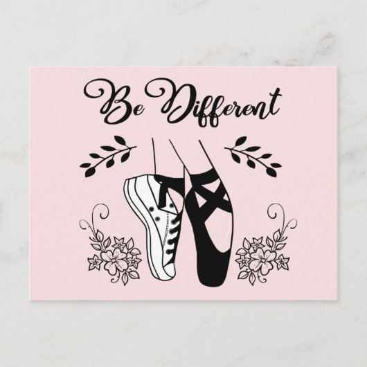 Carte Postale Be Different Ballet Chaussures Noir et Blanc (Devant)