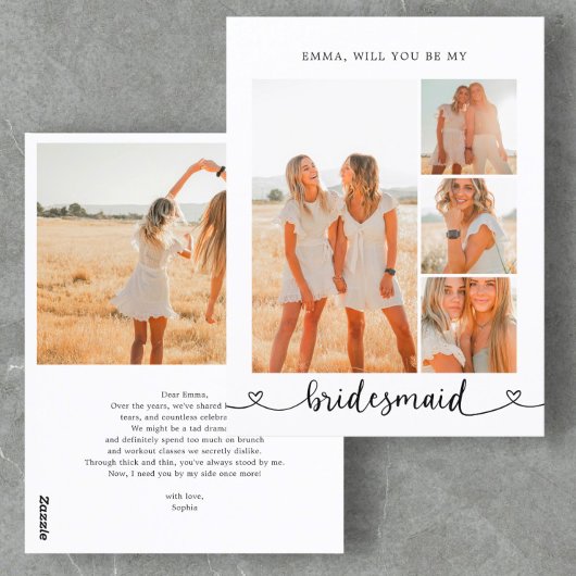 Carte Postale Be My Bridesmaid Photo Collage Calligraphie Coeur