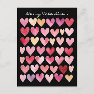 Carte Postale Be My Valentine - Coeurs rouge, rose et jaune