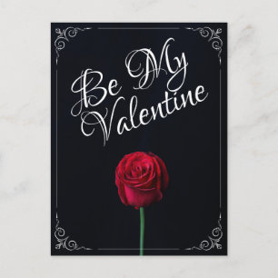 Carte Postale Be My Valentine - Rose rouge foncé