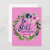 Carte Postale Be Still And Know Pink Floral Bible Vers (Devant / Derrière)