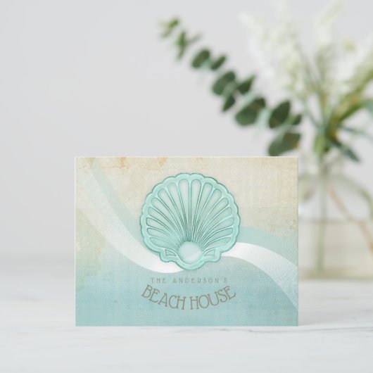 Carte Postale Beach House Clam Shell Aqua Blue ID623 (Debout devant)