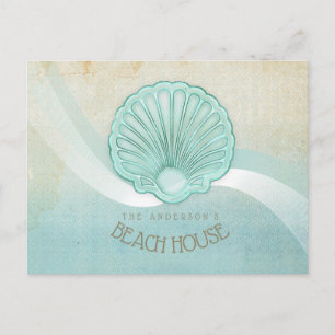 Carte Postale Beach House Clam Shell Aqua Blue ID623