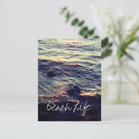 Carte Postale Beach Life Citations Vagues Ocean Sunset Water Pit (Debout devant)