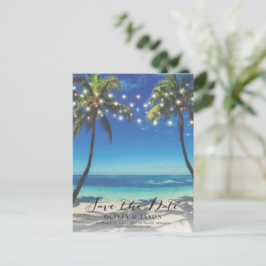 Carte Postale Beach String Mariage Éclairage Enregistrer la phot (Debout devant)