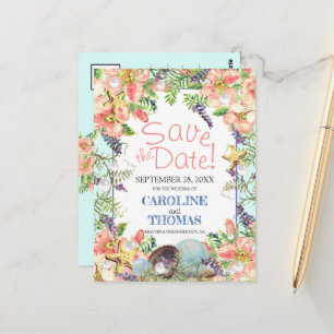 Carte Postale Beach Wedding Floral Seashells Pearl Enregistrer L