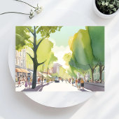 Carte Postale Beacon Street Été | Boston, MA Aquarelle