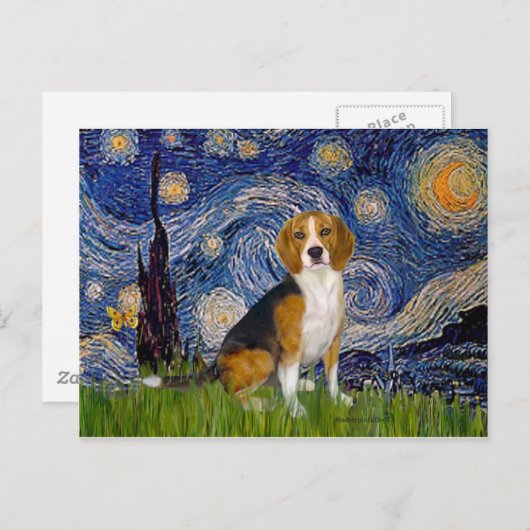 Carte Postale Beagle 7 - Nuit étoilée (Devant / Derrière)