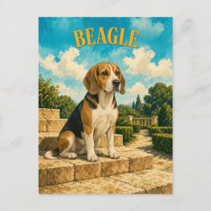 Carte Postale Beagle, Art Chien à l'aquarelle vintage