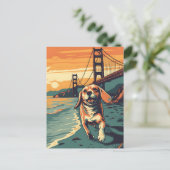 Carte Postale Beagle au Golden Gate Bridge au coucher du soleil (Debout devant)